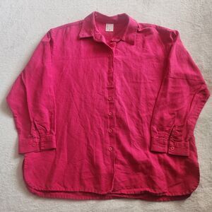 Hanna Andersson Women’s Linen Cotton Button Down Shirt Pink Size M Fuchsia